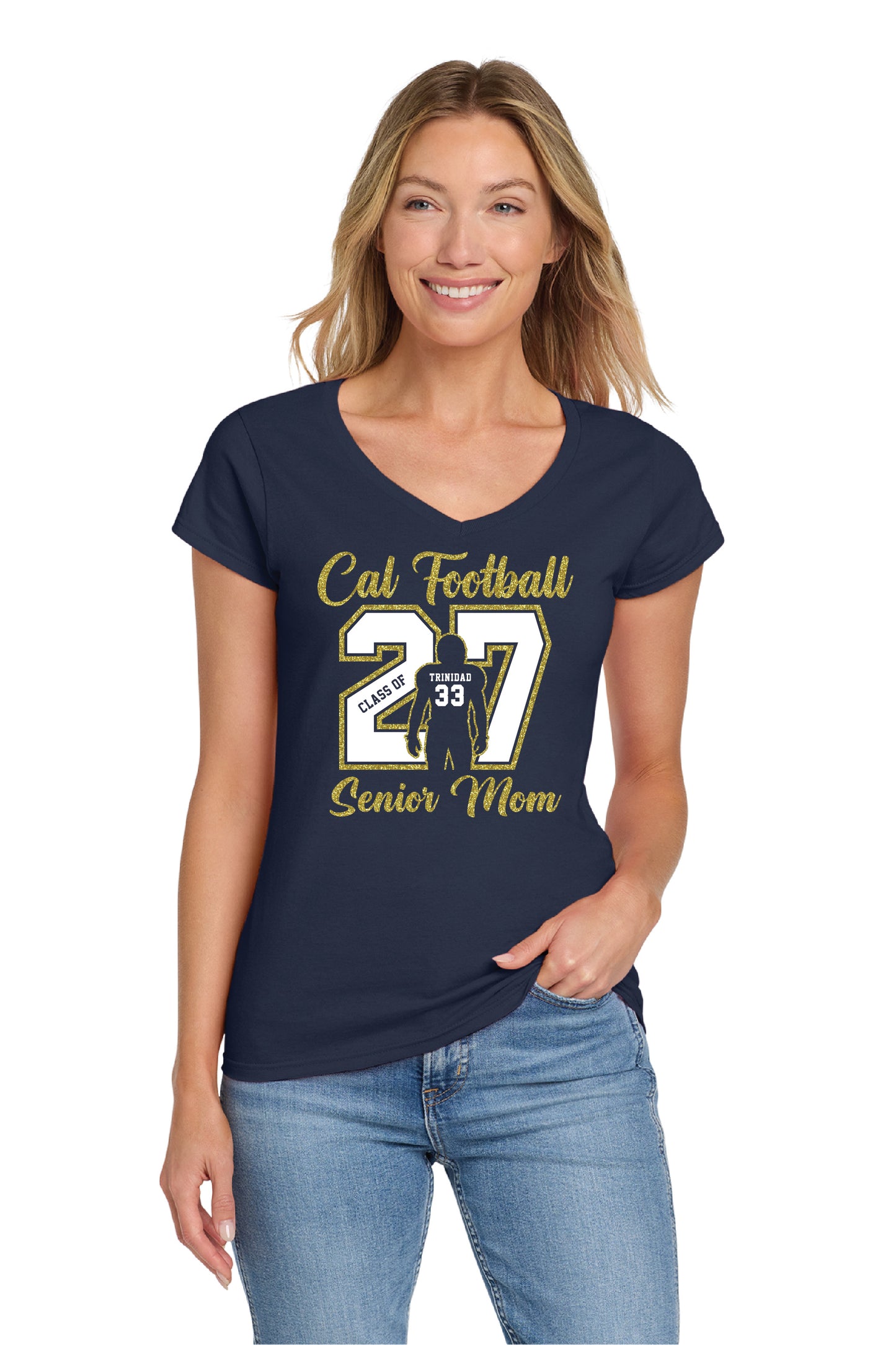 Cal Football Senior Mom 1 | Ladies Ringspun Vneck