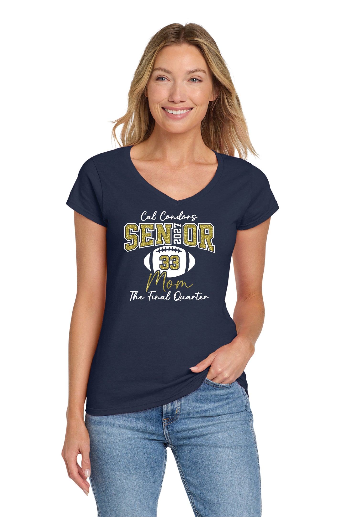 Cal Football Senior Mom 2 | Ladies Ringspun Vneck