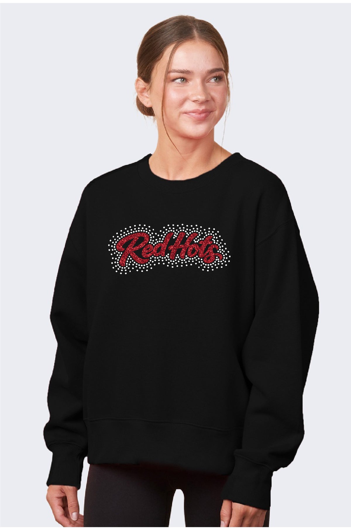Red Hots D4 | Ladies Boxy Crewneck Fleece w/Glitter & Rhinestones