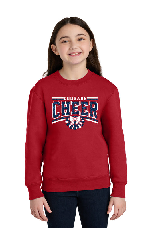 Cougars Cheer | Youth Glitter Crewneck Fleece
